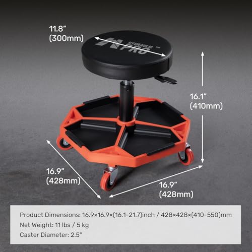 Rolling Mechanic Stool, 300 LBS Adjustable Garage Shop Seat with Tool Trays