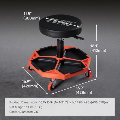 Rolling Mechanic Stool, 300 LBS Adjustable Garage Shop Seat with Tool Trays