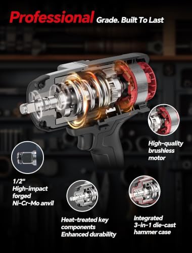 ROTAKE 20V Mid-Torque 1/2" Cordless Impact Wrench Kit, 880 FT-LBS, TB2 - size: 1/2" (880 ft-lbs) TB2