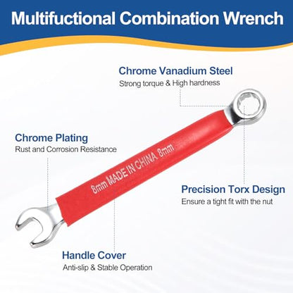 HARFINGTON 2Pcs Metric Combination Wrench 8mm 12-Point Box & Open End CR-V - size: 8mm