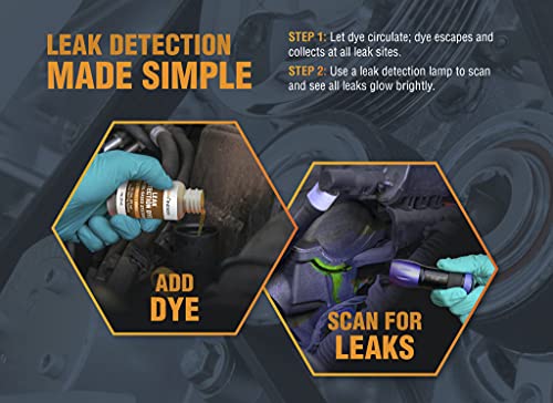 LF2001 Automotive Oil-Based Fluid Leak Detection Dye for Oil, Fuel, ATF, Power Steering, (6) 1oz Ultraviolet Fluorescent Dye Bottles, Services up to 6 Vehicles - size: 1oz, style: 6pk