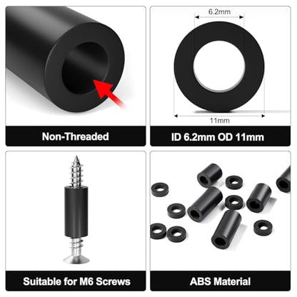 Exqutoo Black ABS Round Washers ID 6.2mm, OD 11mm - color: Black/6.2mm