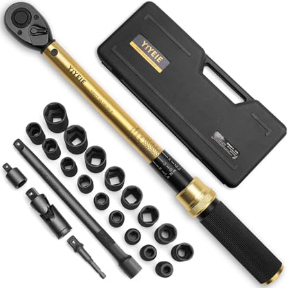 YIYEIE 22PCS Torque Wrench Set 1/2" Drive, 10-180 ft.lb/13.6-244.1 Nm, Click Torque Wrench with Impact Sockets, 1 ft.lbs Micro, 72-Tooth Ratchet, Quick Release Head, Master Torque Tool for Car Repair - size: 1/2″ 22PCS