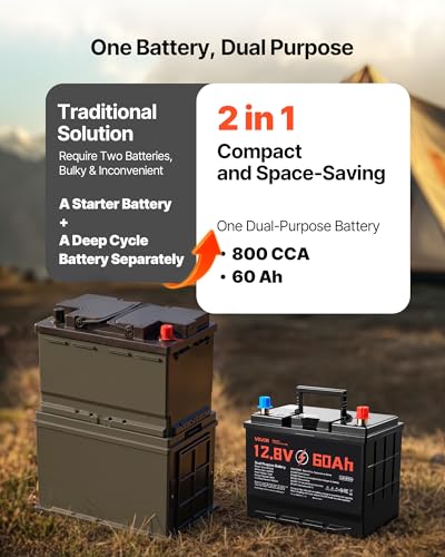 VEVOR 12V 60Ah LiFePO4 Dual Purpose Battery, 800CCA BCI Group 24 Deep Cycle & Starter Lithium Battery, Built-in Smart BMS, Automotive Start-Stop for RV, Marine, Trolling Motor, Car & Engine Starting - style: Group 24 60Ah 800CCA