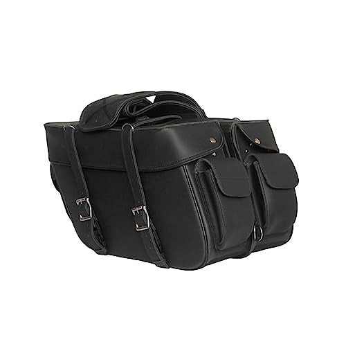 GARGOYLE BELLS Motorcycle Saddle Bags Studded PVC Motorcycle Luggage Bag For Softails Sportsters and Choppers Waterproof Tool Bags(14" x 12" x 10.5", No Stud-Style 2, Black PVC) - size: 14" x 12" x 10.5", style: Style 3