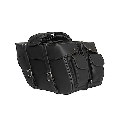 GARGOYLE BELLS Motorcycle Saddle Bags Studded PVC Motorcycle Luggage Bag For Softails Sportsters and Choppers Waterproof Tool Bags(14" x 12" x 10.5", No Stud-Style 2, Black PVC) - size: 14" x 12" x 10.5", style: Style 3