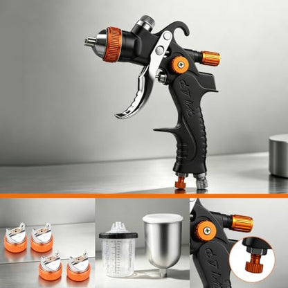 HVLP Air Spray Gun Dual-Cup Set, 1.4/1.7/2.0/2.5mm Nozzles, Professional-Grade Automotive Paint Spray Gun