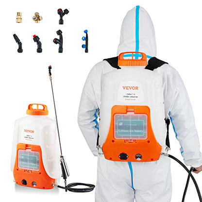 VEVOR Battery Powered Backpack Sprayer, 0-90 PSI Adjustable Pressure, 4 Gallon Tank, Back Pack Sprayer with 8 Nozzles and 2 Wands, 12V 8Ah Battery, Wide Mouth Lid for Weeding, Spraying, Cleaning - size: 4 Gal