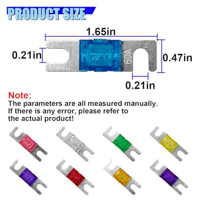 Craedli Car Mini ANL Fuse, 20A 30A 40A 50A 60A 80A 100A 125A 150A Zinc Alloy Blade Fuses Assortment Kit, Universal Fuse Replacement for Auto Audio Video Electrical System(9PCS) - size: 9PCS