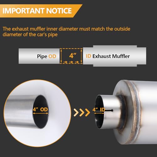 4 Inch Exhaust Muffler with Clamp, 4" Inlet/Outlet 30" Overall Length Resonator, Stainless Steel Straight Through Design Performance Muffler with Clamp, 1 PC - size: 4'' inlet, 8'' body width