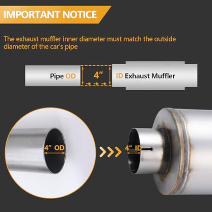 4 Inch Exhaust Muffler with Clamp, 4" Inlet/Outlet 30" Overall Length Resonator, Stainless Steel Straight Through Design Performance Muffler with Clamp, 1 PC - size: 4'' inlet, 8'' body width
