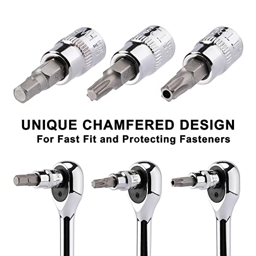 Mayouko 107-Piece Bit Socket Set, 1/4", 3/8" and 1/2" Drive, Torx/Hex/Ball End Hex, SAE/Metric, S2 Steel Bits