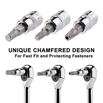 Mayouko 107-Piece Bit Socket Set, 1/4", 3/8" and 1/2" Drive, Torx/Hex/Ball End Hex, SAE/Metric, S2 Steel Bits