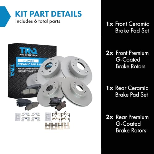 TRQ Front and Rear Brake Pad and Rotor Set Ceramic G Coated Rotors