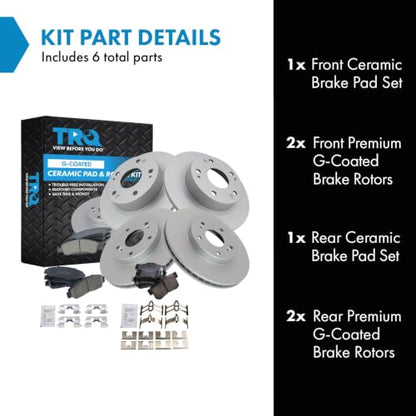 TRQ Front and Rear Brake Pad and Rotor Set Ceramic G Coated Rotors
