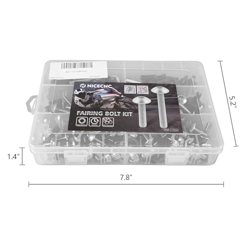 NICECNC 253Pcs Motorcycle Fairing Bolt Kit, M5 M6, Titanium Alloy, Silver - color: silver