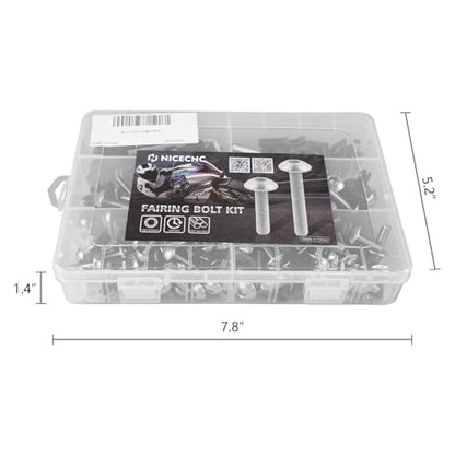 NICECNC 253Pcs Motorcycle Fairing Bolt Kit, M5 M6, Titanium Alloy, Silver - color: silver
