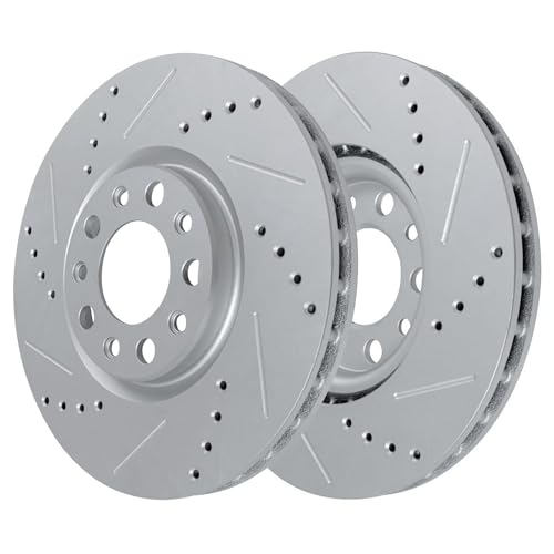 Detroit Axle - 10pc Drilled and Slotted Brake Kit for 2013-2016 Dodge Dart - size: 10PR53075/kit