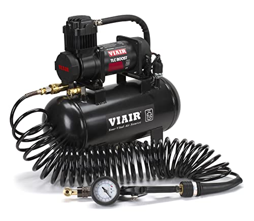 VIAIR TLC BOOST Air Compressor Source Kit – 120 PSI Stationary Tire Inflator with 1.5 Gallon Tank, Presta Valve Chuck, Inflation Tips & 30ft Coil Hose – For Air Tools, DIY Projects & Mobile Shops - style: TLC BOOST Air Compressor Source Kit