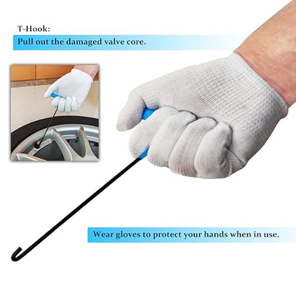 Tire Valve Stem Core Replacement Tool Kit - Quick Change Tool for Cars, Trucks, ATVs, Motorcycles with 4 TR413 Stems, Lubricant Grease & Gloves - size: TR413