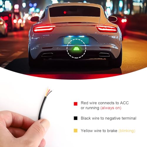 Car F1 Style Brake Light, 12V Super Bright Waterproof Triangle Rear Fog LED Lights Tail Flash Lamp, F1 Style Warning Strobe Third Stop Light for Motorcycle ATV Truck SUV (Green) - color: Green