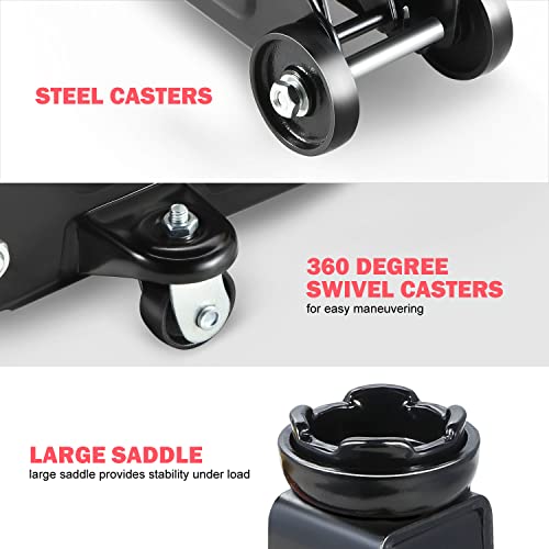 DNA Motoring TOOLS-00234 Low Profile Hydraulic Trolley Service/Floor Jack, 2 Ton (4000 lbs) Capacity, Lifting Range 5.1"-13", Black - color: Black, style: 2 ton