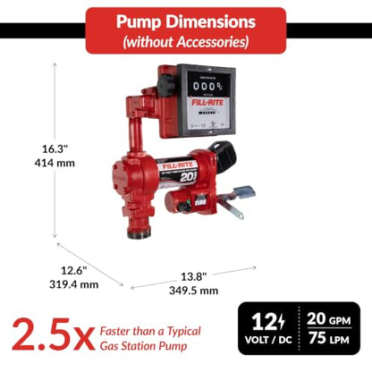 Fill-Rite FR4211HL 12V 20 GPM Fuel Transfer Pump with Standard Mechanical Meter Package, Liters | Gasoline, Diesel, Kerosene, Ethanol & Methanol Blends & Biodiesel - style: Meter (Liters) Package