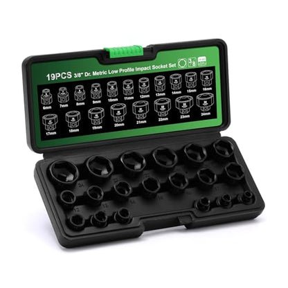 TecoTek 19-Piece 3/8-Inch Drive Metric Low Profile Impact Socket Set, Stubby Socket Set, 6mm-24mm, No Skips Sizes, 6 Point, Cr-Mo, Shorter Socket for Tight Areas - size: 6mm - 24mm(3/8" Dr.)