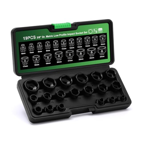 TecoTek 19-Piece 3/8-Inch Drive Metric Low Profile Impact Socket Set, Stubby Socket Set, 6mm-24mm, No Skips Sizes, 6 Point, Cr-Mo, Shorter Socket for Tight Areas - size: 6mm - 24mm(3/8" Dr.)