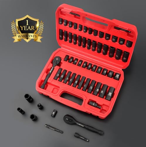 1/4" Drive Impact Socket Set, 52Pcs Ratchet Wrench Set, Metric and SAE - size: 1/4" Socket Set
