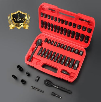 1/4" Drive Impact Socket Set, 52Pcs Ratchet Wrench Set, Metric and SAE - size: 1/4" Socket Set
