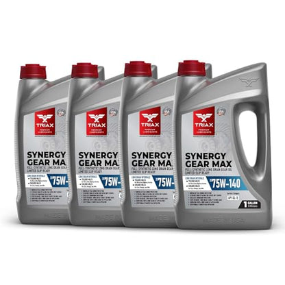 TRIAX Synergy Gear MAX 75W-140 GL-5, PAO Synthetic Long-Drain Axle, Differential Extreme Pressure Oil, Limited Slip Ready, 750,000 Mile Rating on Highway (4 Gallon Pack) - size: 4 Gallon Pack