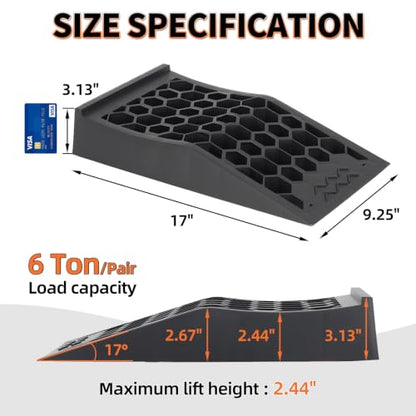 OULEME 2.44" Lift Low Profile Car Service Tire Ramp, 17"x9.5"x3.1", 4PK - size: L17" (4 Pack)