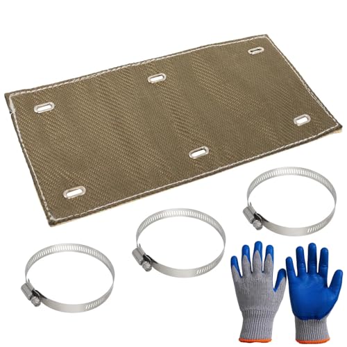Exhaust Heat Shield with Gloves 6" x 12", Titanium Pipe Shield for Motorcycle, Components, Hoses, Lines, and Electrical Wiring, Two-Layer Exhaust Wrap Pipe Heat Shield Protection up to 1350°F
