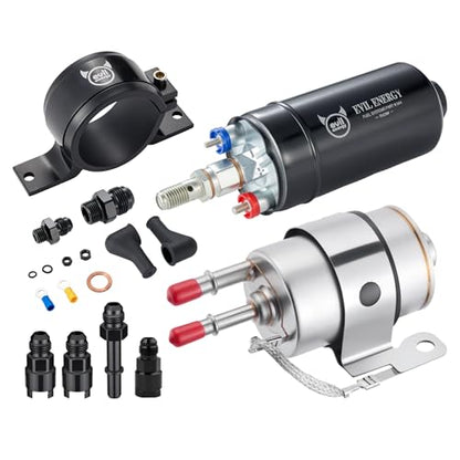 EVIL ENERGY 58 PSI Fuel Filter Regulator with External High Flow 300LPH Electric Inline Fuel Pump Compatible with LS Swap EFI Conversions (Fits 4.8L/5.3L/6.0L V8)