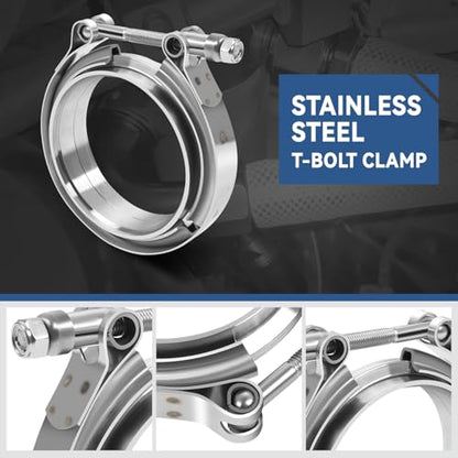 Auto Dynasty 4 Inch V Band Clamp with Male/Female Flanges 304 Stainless Steel for Turbo and Exhaust Systems, Natural Metallic - color: Pack of 1, size: 4" OD