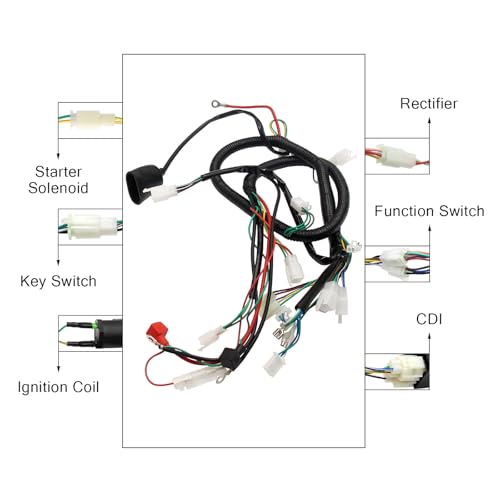 Full Electric Wire Harness Wiring Harness Loom CDI Coil Solenoid Kit for 4 Stroke Engine GY6 125cc 150cc Quad Go Kart ATV Scooter Buggy 4-Wheeler
