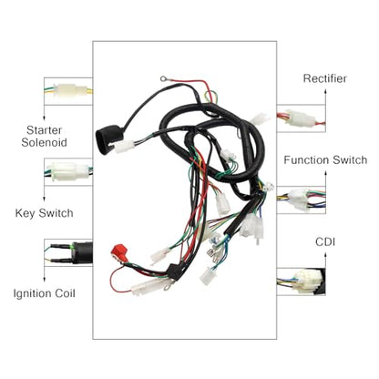 Full Electric Wire Harness Wiring Harness Loom CDI Coil Solenoid Kit for 4 Stroke Engine GY6 125cc 150cc Quad Go Kart ATV Scooter Buggy 4-Wheeler
