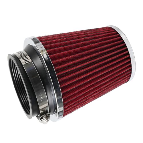 Clamp-On Cold Air Intake Filter, High Performance, Washable Filter, Replacement Air Filter, Flange Diameter 3inch/76mm Red - color: Red