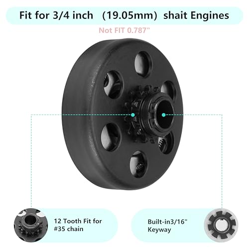 Go Kart Clutch 3/4 Bore 12T with #35 Chain, for Predator 212 Centrifugal Clutch Compatible with Honda GX160, GX200, GX140, GX120, GC160, GC190, Harbor Freight, Briggs and Stratton Tecumseh - size: 3/4" Bore 12T with Chain