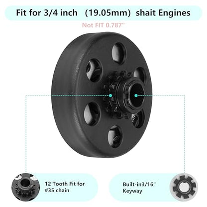 Go Kart Clutch 3/4 Bore 12T with #35 Chain, for Predator 212 Centrifugal Clutch Compatible with Honda GX160, GX200, GX140, GX120, GC160, GC190, Harbor Freight, Briggs and Stratton Tecumseh - size: 3/4" Bore 12T with Chain