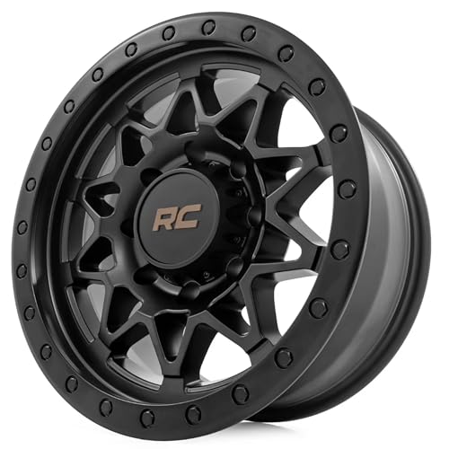 Rough Country 78 Series One Piece Aluminum Wheel with Simulated Beadlock - 18x9, 6x5.5" Bolt Pattern, +0mm Offset, Rugged 10-Spoke Design, Semi Gloss Black