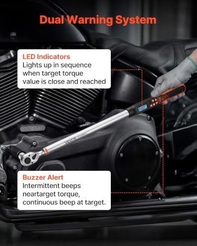VEVOR Torque Wrench Set 1/2" Drive Digital Torque Wrench 4 Display Units, ±2% Accuracy, LCD Screen, with Buzzer and LED Indicator, with Sockets, Extension Bar, Adapter, for Automotive Repair - size: 1/2"