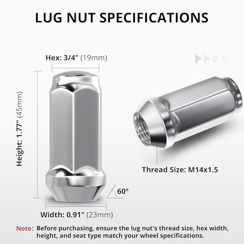 EVIL ENERGY M14x1.5 Chrome Wheel Lug Nuts Set 32 PCS for Chevy Silverado Ram GMC Sierra 2500 3500, Ford F250 F350, 3/4" 19mm Hex Closed End Bulge Acorn Cold-Forged Carbon Steel