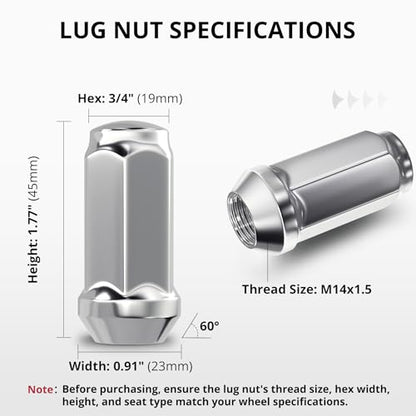 EVIL ENERGY M14x1.5 Chrome Wheel Lug Nuts Set 32 PCS for Chevy Silverado Ram GMC Sierra 2500 3500, Ford F250 F350, 3/4" 19mm Hex Closed End Bulge Acorn Cold-Forged Carbon Steel