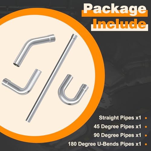 A-KARCK Stainless Steel Mandrel Bends 4 Pcs, 3 Inches 304 Stainless Steel Exhaust Pipe DIY Custom Exhaust Tubing Pipe Straight & U-Bend Kit, Universal Fit - size: 3 inch 4 piece Kit, style: Stainless Steel