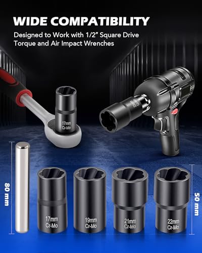 OMT Twist Socket Tool Set, 5pc Stripped Lug Nut And Bolt Extractor Set