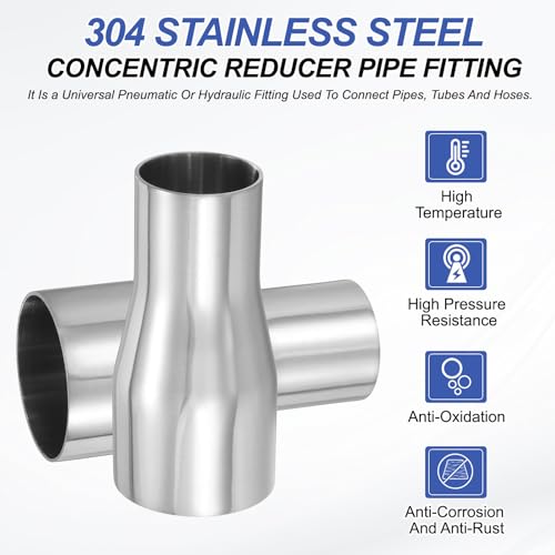 PATIKIL Concentric Reducer Pipe Fitting 2"(51mm) to 1-1/2"(38mm) OD - size: 2" to 1-1/2" OD
