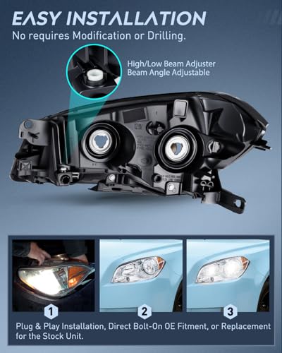 Nilight Headlight Assembly Compatible with 2008-2012 Chevy Malibu - color: Chrome Housing Amber Reflector, size: 2008-2012 Chevy Malibu
