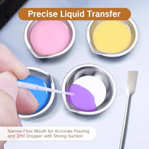 BRBASAP 2Pcs Metal Paint Tray Mixing Palette 2Pcs Metal Paint Stirrers 2Pcs Clear Plastic Droppers for Airbrush Painting Model Mixing DIY Art Craft Small Cups Bowls and Mixing Dishes